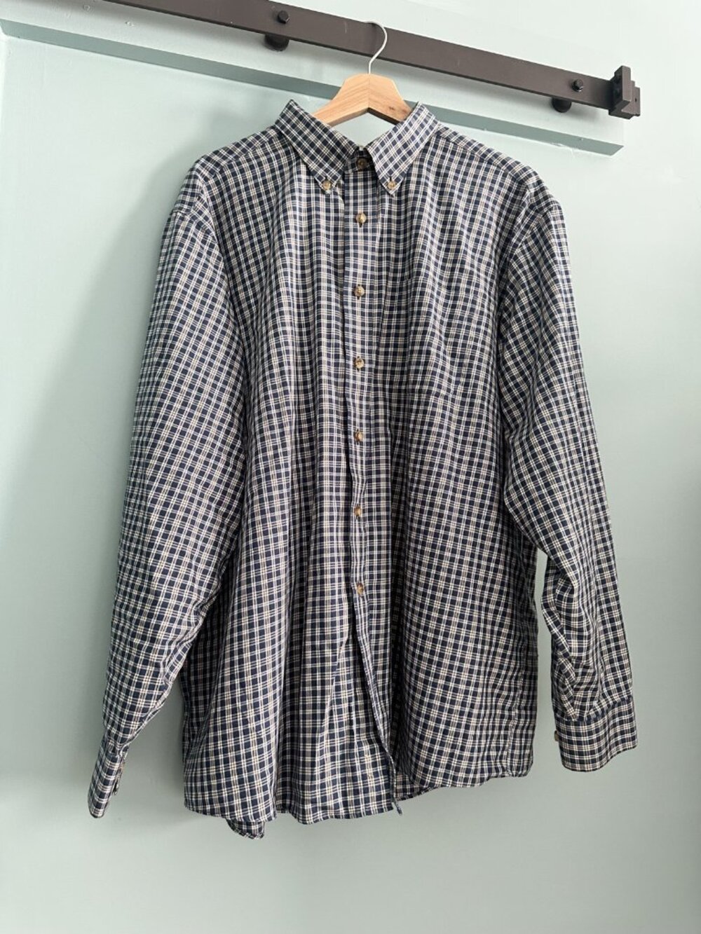 L.L.Bean Navy Cream Plaid Button Shirt